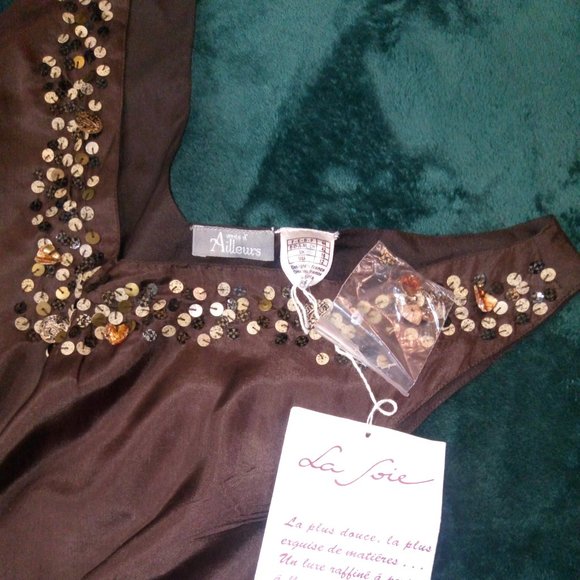 NWT Vents d'Ailleurs Silk Beaded Dress Sz 12 - Picture 6 of 8